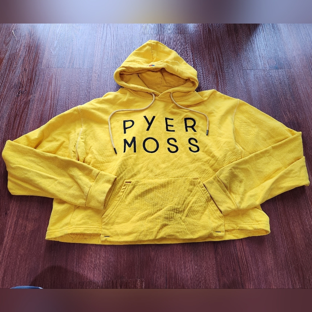 Pyer Moss Yellow Cropped Hoodie Embroidered